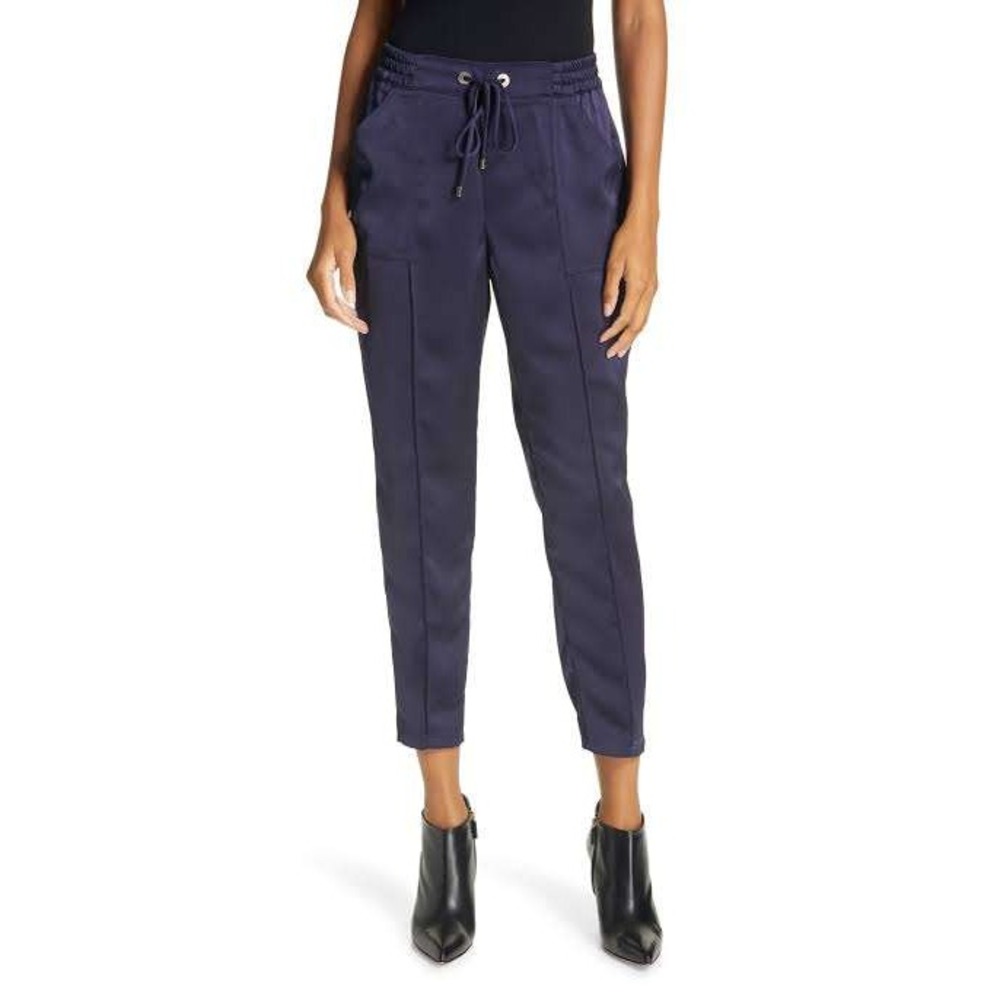 Ted Baker Torily Navy Blue Satin Drawstring Joggers Pants Size 0